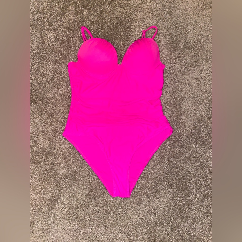 Hot pink ruche front swimsuit